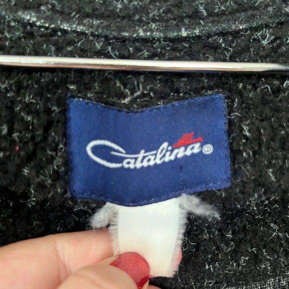 Vintage Catalina Fleece Zip Up Jacket Mens Size L/XL Black with white speckling - Picture 5 of 11